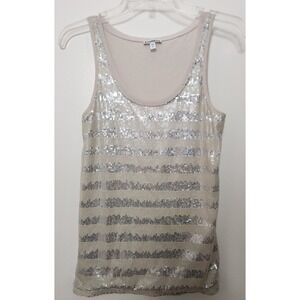 Express‎ Cream Silver Sequin Tank Top Cotton Modal Size Small Concert City Rock
